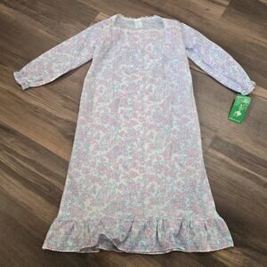 Vintage Girls White Pink Floral Nightgown Lace Dress Cottage Candlesticks New 10